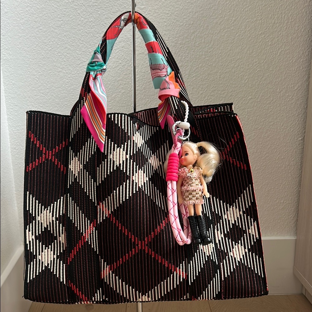Bold Black and Red Argyle Tote Bag